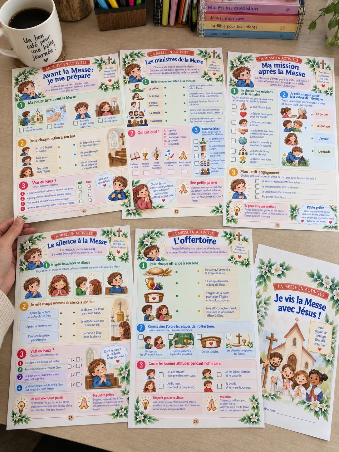 Pages d’activités illustrées posées sur une table